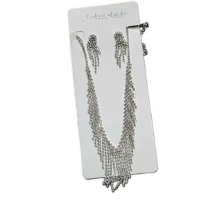 Fashion Jewelry Clear Rhinestone Necklace Earrings Set OS